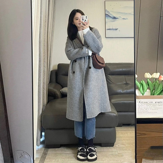 2023 Autumn and Winter New Korean Hepburn Herbon Wild Woors Jacket Gray Small Walkya Women's Middle