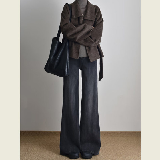 
Maillard Retro Brown Stand Collar Woolen Coat Women's Autumn and Winter Silhouette Design Niche Non-Contrast Waist Coat