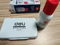 得力红色印台9891金属外壳秒干印泥适用大中小印章办公财务用品