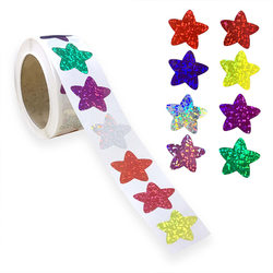 Colorful Five-Pointed Star Laser Stickers Self-Adhesive Labels Decorative Stickers for Kids DIY Packaging 500 Stickers/Roll