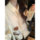 NAZ's large size early spring design sense heavy industry contrast color dog embroidery shirt fat mm tensile linen top
