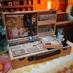 Aguai Zaza Original Wooden Portable Stationery Box Set, Notebook Storage Combination Zakka Stationery Box
