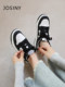 Zhuosini flat shoes for women 2025 new versatile casual breathable lightweight sports shoes thick-soled black and white panda shoes