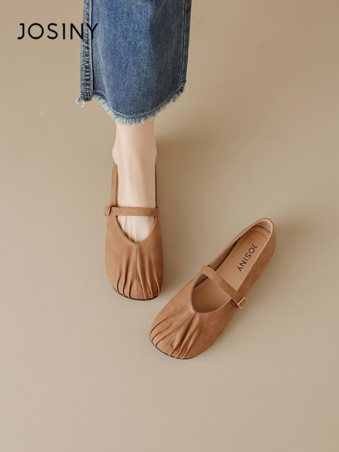 Zhuoshini single shoes for women in spring and summer 2025 new light mouth versatile soft sole grandma shoes Mary Zhen flat sole beans shoes