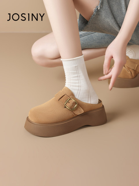 Zhuoshini genuine leather thick-soled Birkenstock shoes for women in summer wear 2025 new one-legged half-mopping breathable slippers