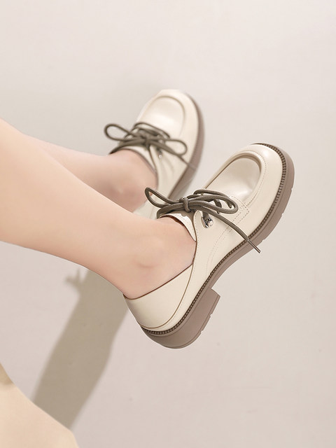 Zhuosini thick-soled leather shoes for women in 2025 autumn new British style versatile flat women's shoes round toe thick heels