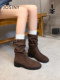 Zhuosini soft leather frosted pile boots for women's autumn and winter 2025 new thin boots retro round toe super hot boots