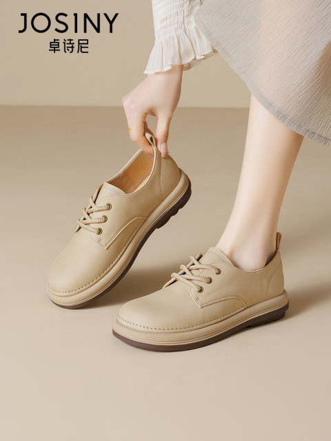 Zhuosini thick-soled Birkenstock shoes for women 2025 spring new British style soft sole single shoes round toe flat leather shoes

