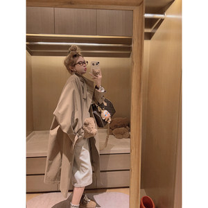 Yukiss small mid-length large lapel windbreaker jacket for women autumn Korean khaki loose fashionable top