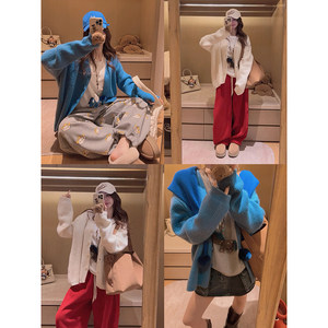 
Yukiss [Just what you need in spring! Great white/striped V-neck sweater knitted cardigan jacket]