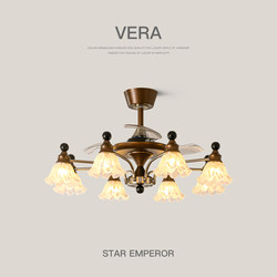 Fan Lamp, Antique-Style Living Room Chandelier, Invisible Integrated Fan Lamp, Main Lamp for the Hall, Retro Flower-Shaped Lighting for the Dining Room