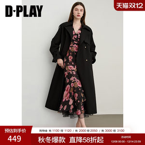 
DPLAY2025 Autumn New Black Windbreaker Jacket Women's Fashionable and Attractive Upscale Long Coat