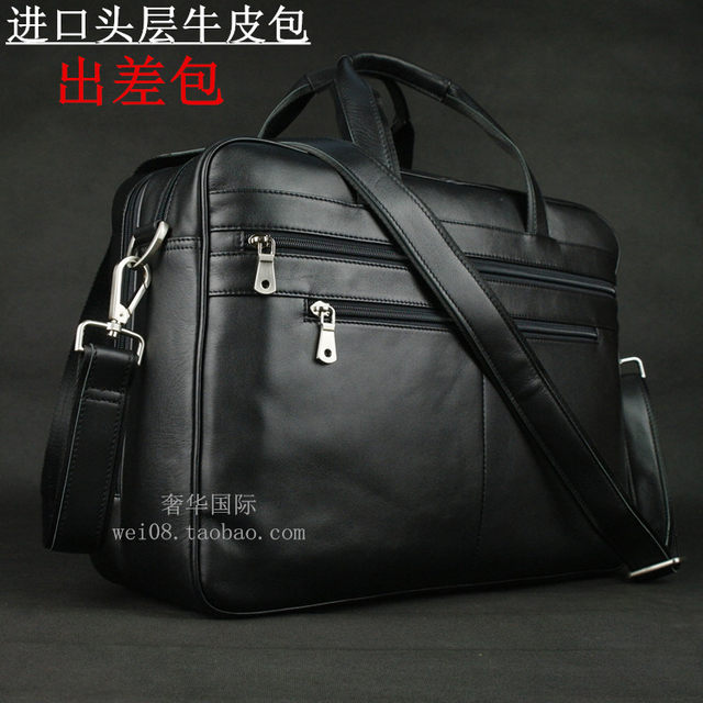 European and American simple first-layer cowhide men's bag, genuine leather business bag, large 16-inch computer bag, portable short-distance business trip bag
