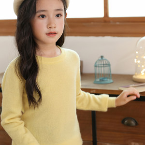 
2025 Cardigan Sweater Children's Low Round Neck Sweater Boys Thin Knitted Cashmere Sweater Girls Baby Bottoming Middle Children