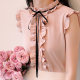 French retro black ears stand collar bow tie sleeveless top sweet pink girly sleeveless shirt women