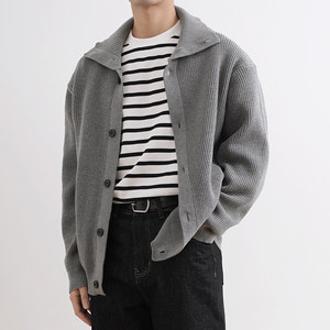SHIJOIN new gray knitted sweater cardigan stand collar can be turned heavy soft lazy jacket for men 200122
