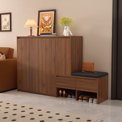 Entryway Shoe Cabinet, Home Entrance Storage Cabinet, Integrated Wall-Mounted Foyer Cabinet, Solid Wood, Mid-Century Style, 2026 New Model with Bench