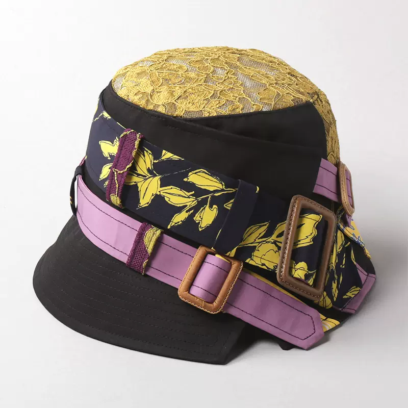 帽帽家 日本設計師CA4LA帽子異素材拼接蕾絲透氣漁夫帽可摺疊盆帽-Taobao
