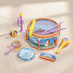 
Exported European and American BLUEY Brui children's instruments 9-piece set of bells, rattles, sand hammers, small trumpet piano