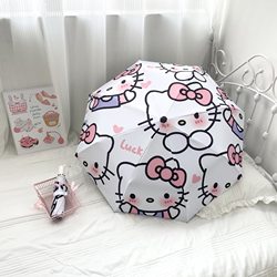 Hellokittyy Cute Dual-Use Umbrella for Rain and Shine, Automatic Vinyl Folding Umbrella for Girls and Kids, High Aesthetic Value, Ins Style Hello Kitty