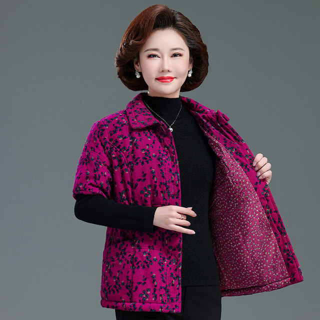 Mother's clothing pure cotton corduroy vest plus cotton vest middle-aged and elderly women's vest autumn and winter clothing grandma short-sleeved stand-up collar waistcoat