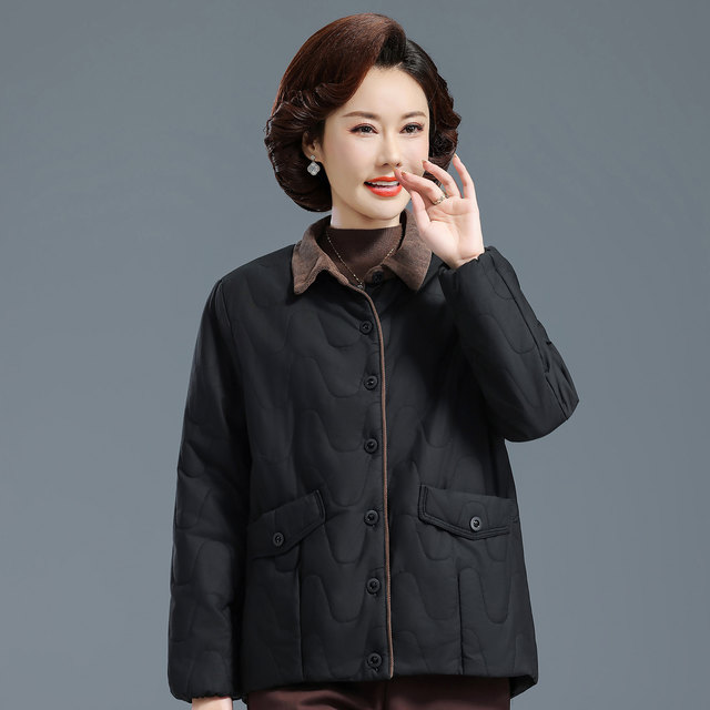Middle-aged and elderly women's cotton jacket 2025 new style grandma thin cotton jacket fashionable autumn and winter mother's lapel top