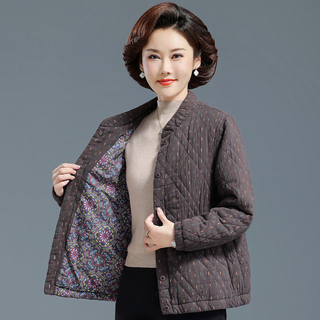 Grandma autumn and winter clothes, cotton floral shirt jacket, middle-aged and elderly pure cotton tops, women's short clothes, small thin jacket