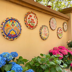 Multi-Style Ceramic Mosaic Courtyard Wall Decoration Round Wall Hangings Garden Yard Decoration
