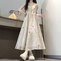 French-Style Waist-Cinching Floral Bow Dress, New Summer Style, Slimming, Gentle, Sweet, Cute, Preppy Lady Long Dress