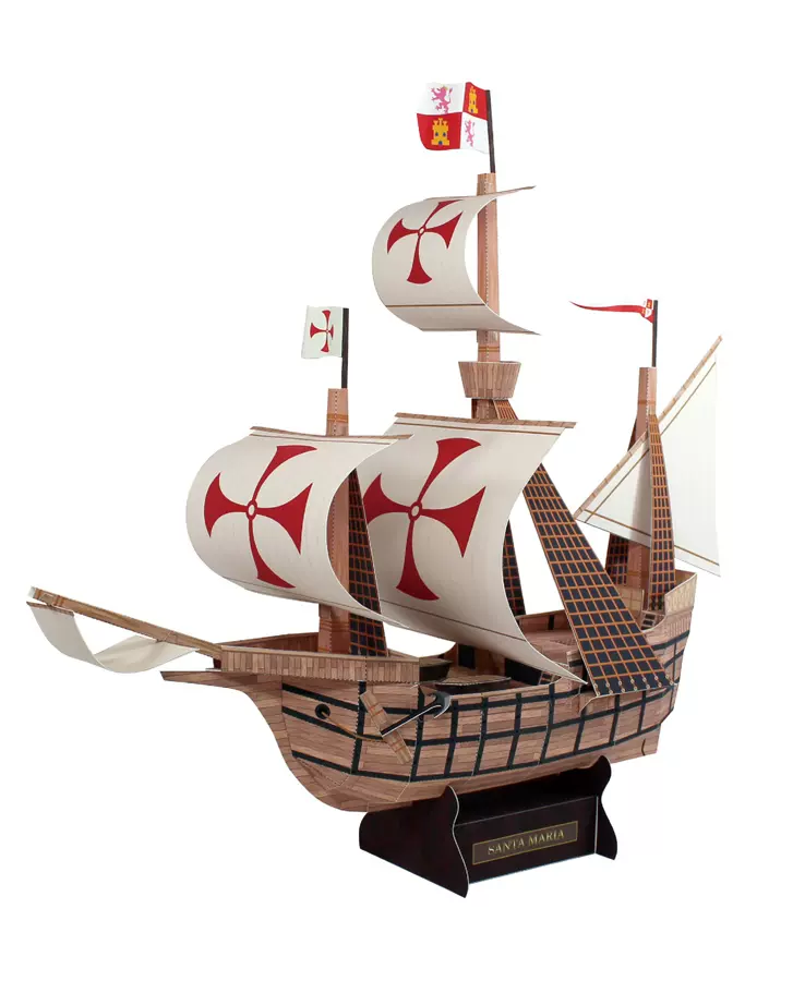 圣玛利亚号远洋帆船纸模型diy手工卡瑞克帆船模型