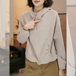 Double-Sided Fleece Hooded Long-Sleeve Sweatshirt for Women, Autumn and Winter 2025 New Korean Style, Loose Fit, Slimming, Stylish, Age-Reducing, Versatile Top