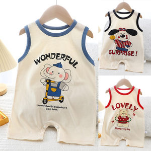 
New infant and toddler crawling clothes pure cotton summer Korean style baby boy thin girl vest children's jumpsuit harem