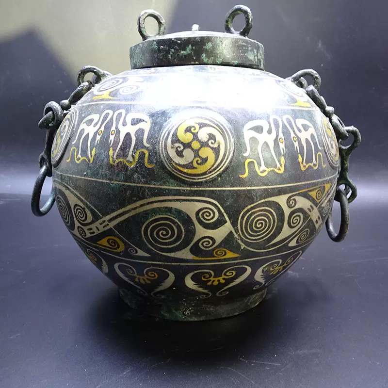 中国古美術・珍蔵・ 銅胎掐糸エナメル彩 景泰藍鎏金蓋罐・箱付き