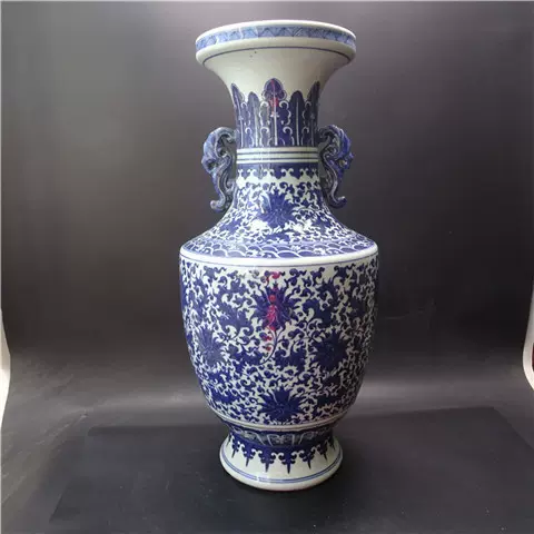 同治青花瓷大花瓶古代陶瓷摆件清朝瓷器民间嫁妆瓶古旧胆瓶老物件-Taobao
