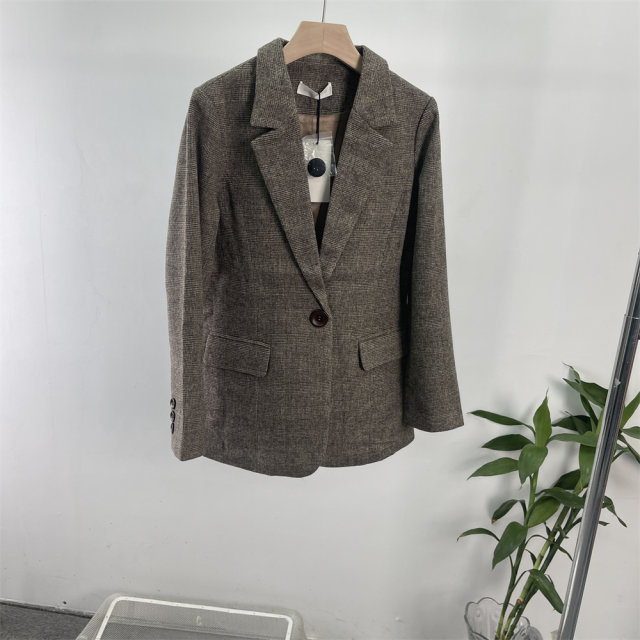 2024 autumn and winter retro British plaid 41% wool nickname slim suit jacket