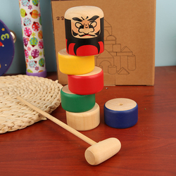 Japanese Wooden Toy Daruma - Traditional Play Knock Knock Building Blocks