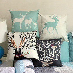 Scandinavian Fresh Elk Cotton and Linen Pillow Sofa Cushion Comfortable Decompression Office Lumbar Support Student Nap Pillow