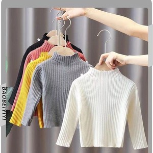 
Boys and girls sweaters autumn and winter new style children's fashionable knitted sweater baby half-high collar inner base versatile top