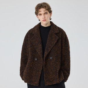 
Winter short woolen tweed coat for men, winter loose double-breasted lapel tweed fashionable tweed coat