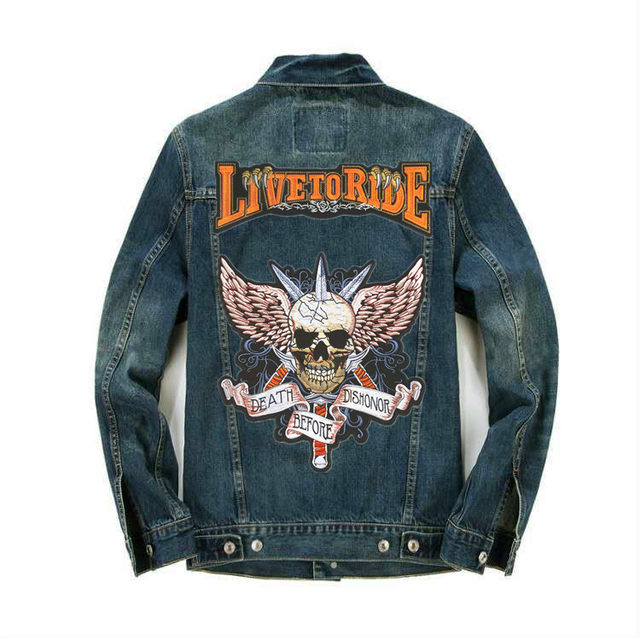 Harley denim jacket foreign trade reflective skull flying eagle angel ...