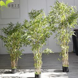 Artificial Bamboo High-Quality Imitation Fine-Leaf Hanging Bamboo Bonsai Floor-Standing Potted Plant Living Room Garden Floral Arrangement Decoration Plastic Tree Set