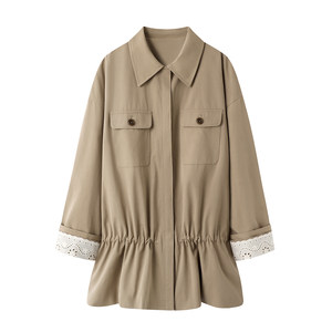 
Wide khaki short temperament windbreaker jacket for women 2025 early autumn new workwear lapel casual top