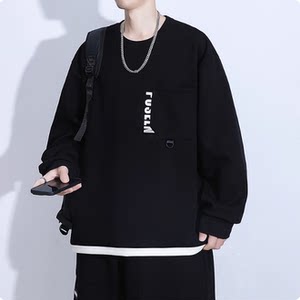 
Long-sleeved T-shirt men's spring and autumn style American fashion brand loose plus fat plus size fat casual tops round neck sweatshirt
