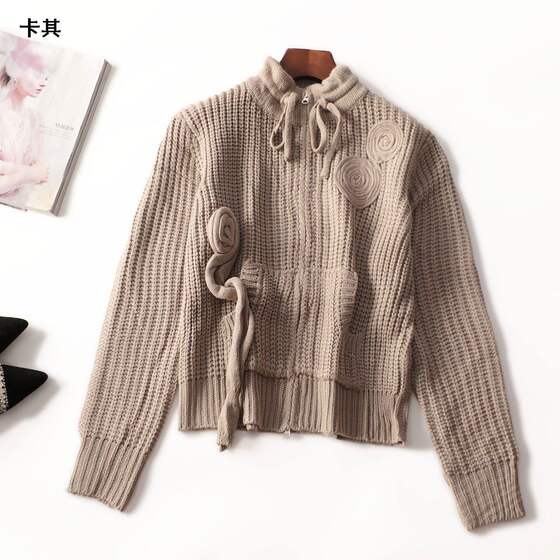 
600005 new women's clothing for the season 25 years autumn heavy industry same autumn zipper long-sleeved sweater jacket