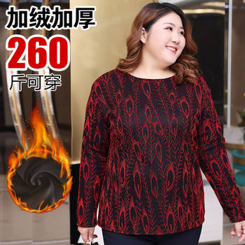 Thin/autumn and winter plus a velvet shirt female lace new foreign size large size thickened warm shirt fat mm long -sleeved T -shirt
