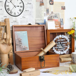 Zakka Solid Wood Simple Retro Style Storage Box Desktop Organizer with Lock Wooden Box ins Single-Layer Box Home Essentials