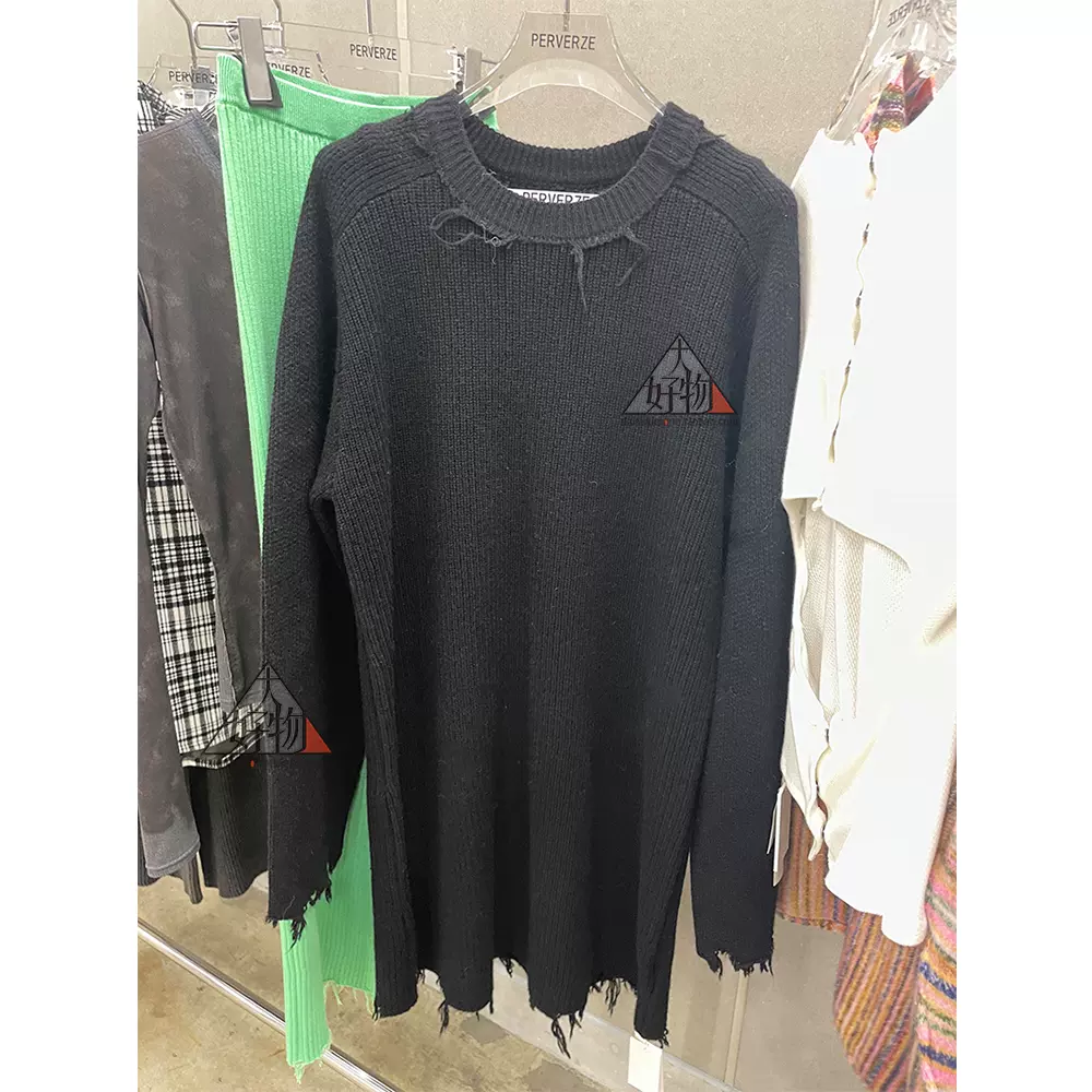 日本代购perverze Damaged knit dress 破损羊毛针织连衣裙-Taobao