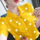 Puff sleeve chiffon shirt for women 2024 summer new loose slim polka dot large size bow short-sleeved top