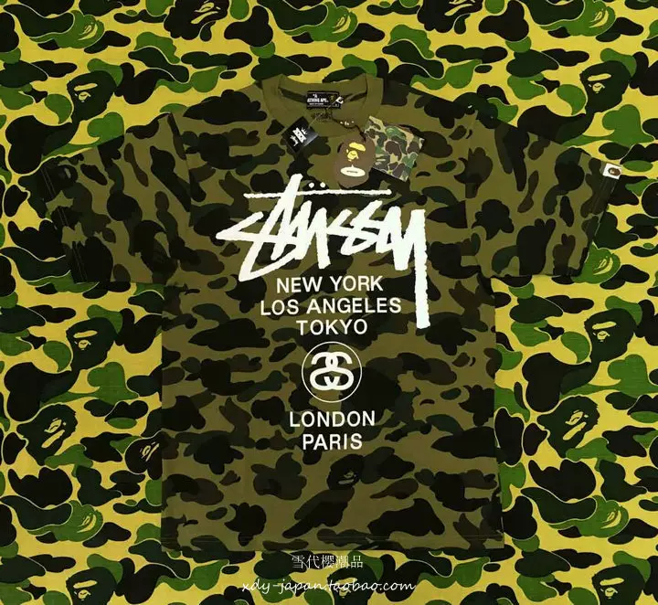 BAPE x STUSSY 联名30周年限定巡游1ST CAMO迷彩TEE T恤超稀有-Taobao