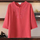 Three-quarter sleeve embroidered small shirt plus size women's clothing for middle-aged and elderly mothers summer clothing ethnic style foreign style mother-in-law cotton and linen T-shirt t
